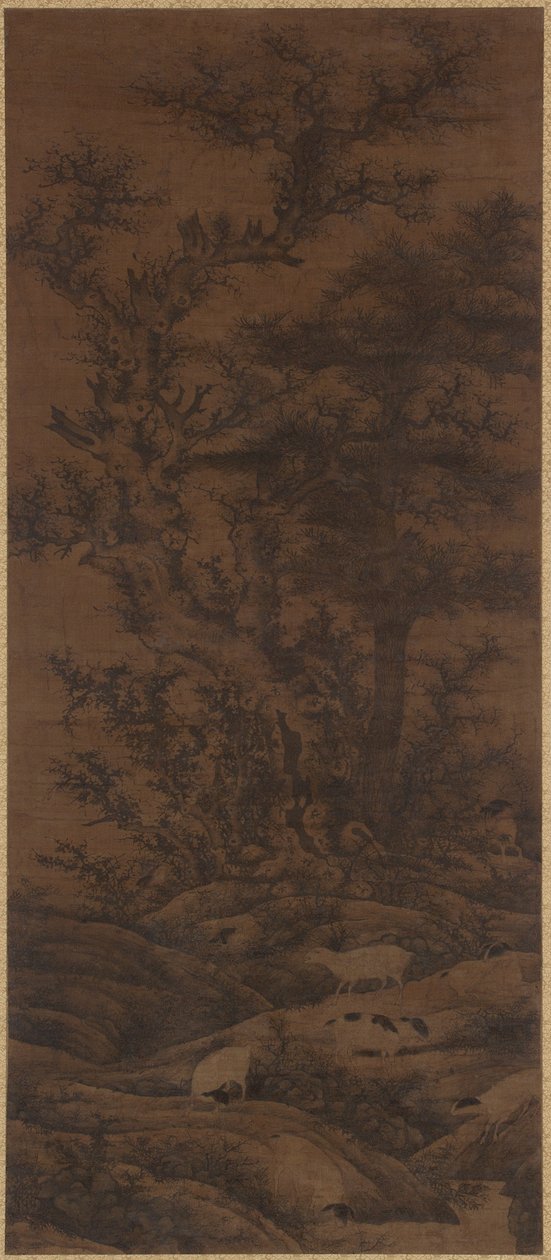 Alberi invernali e pecore da Yuan Dynasty Chinese School