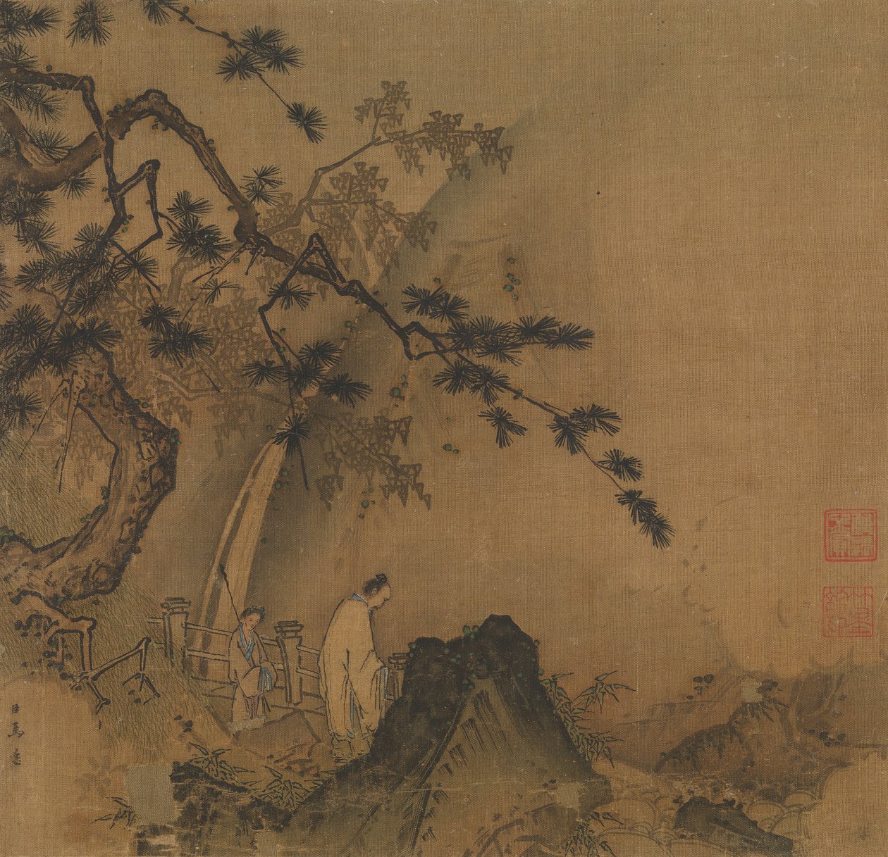 Studioso che osserva una cascata da Yuan Ma
