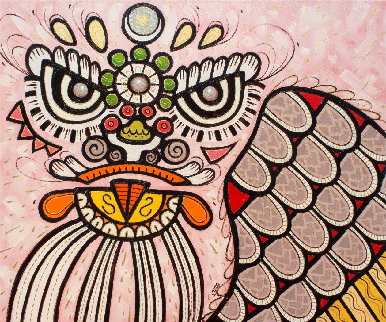 Danza del leone bianco, 2022 (olio su tela) da Yue Zeng