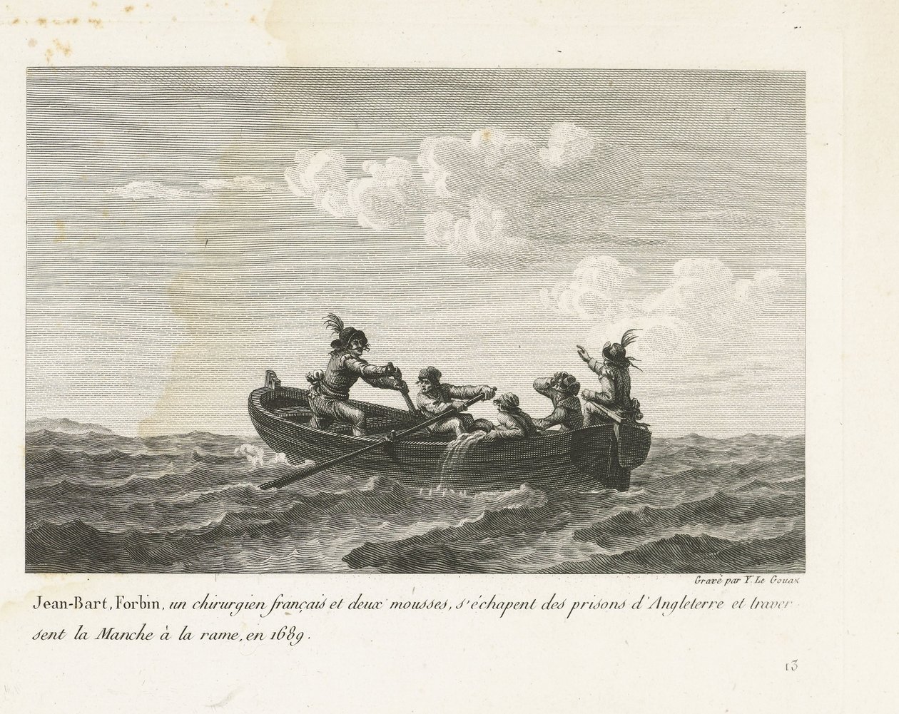 Jan Bart fugge da una prigione inglese e attraversa il Canale della Manica in barca a remi, 1689 da Yves Marie Le Gouaz