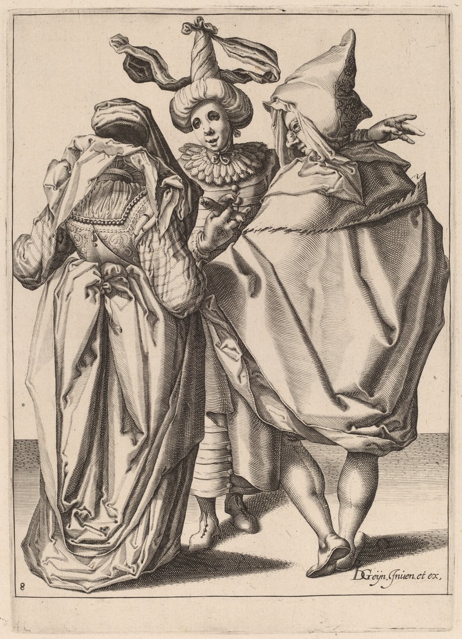 Una coppia che si rivolge a un giovane gesticolante da Zacharias Dolendo after Jacques de Gheyn II