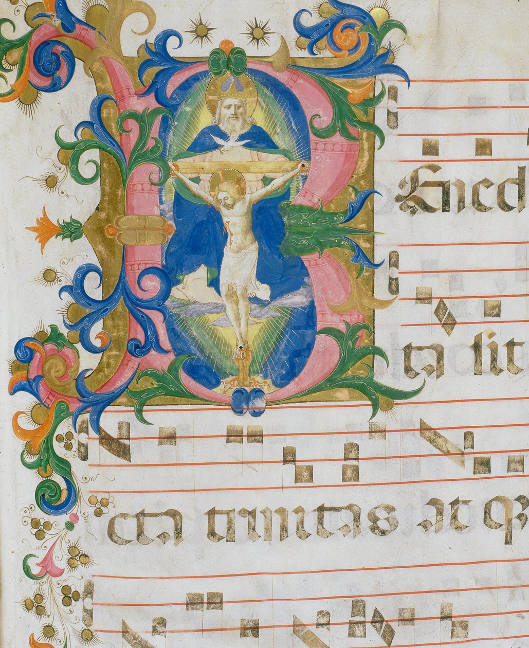 La Trinità, dettaglio miniatura del libro del coro da Zanobi di Benedetto Strozzi