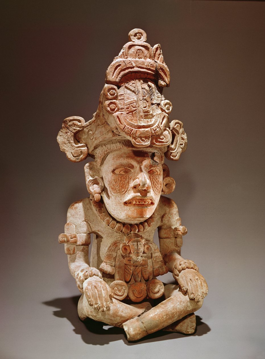 Urna che rappresenta una divinità seduta, Monte Alban, Oaxaca, Periodo III (ceramica) da Zapotec