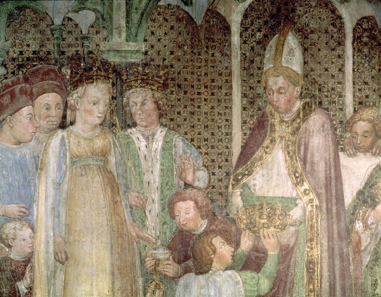La Regina Teodolinda e Papa Gregorio Magno (c.540-604) che Scambiano Doni, 1444 da Zavattari Family