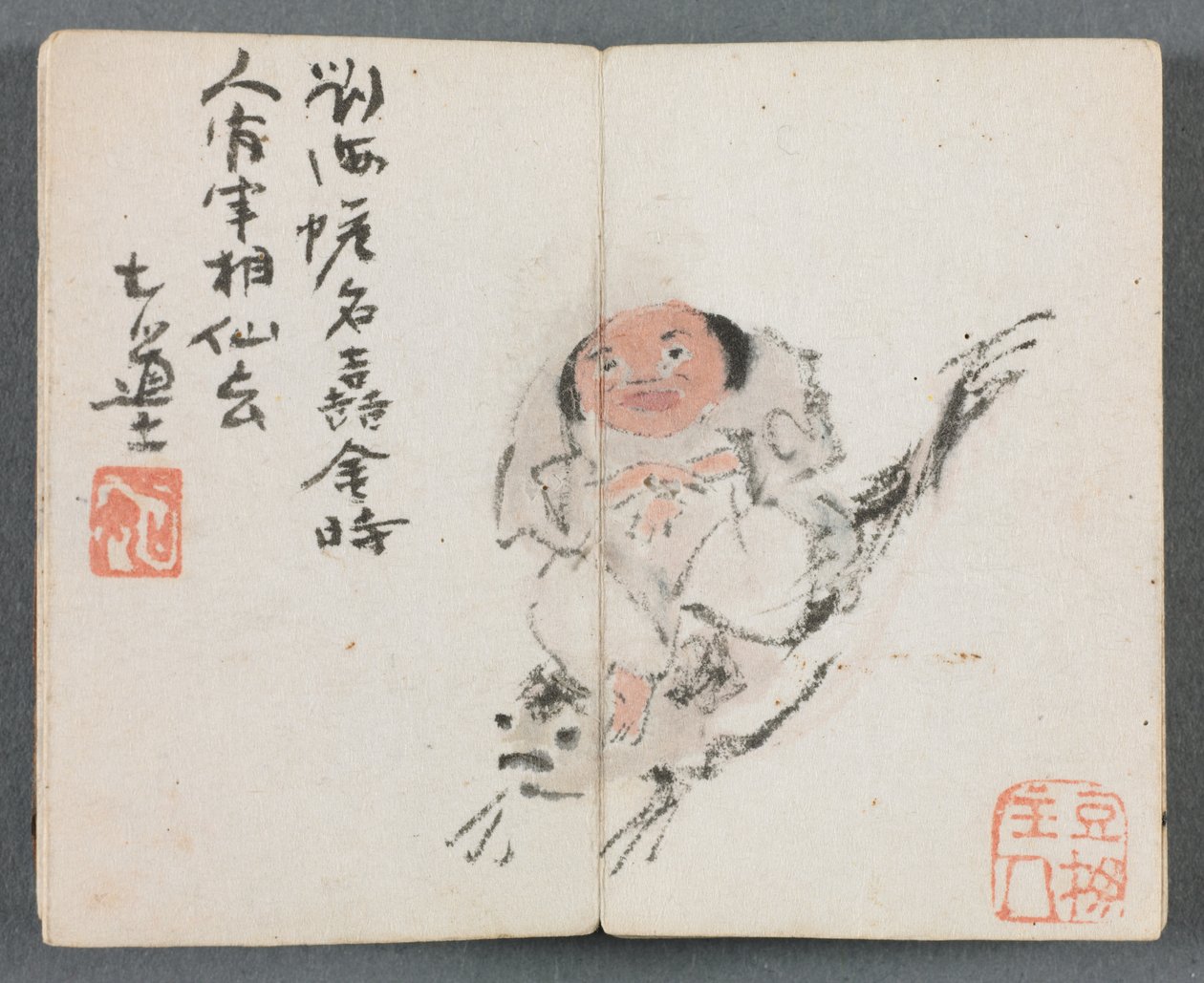 Album in miniatura con figure e paesaggio Uomo che cavalca una carpa, 1822 da Zeng Yangdong