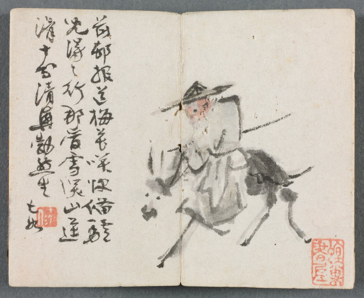 Album in miniatura con figure e paesaggio Vecchio uomo su asino, 1822 da Zeng Yangdong