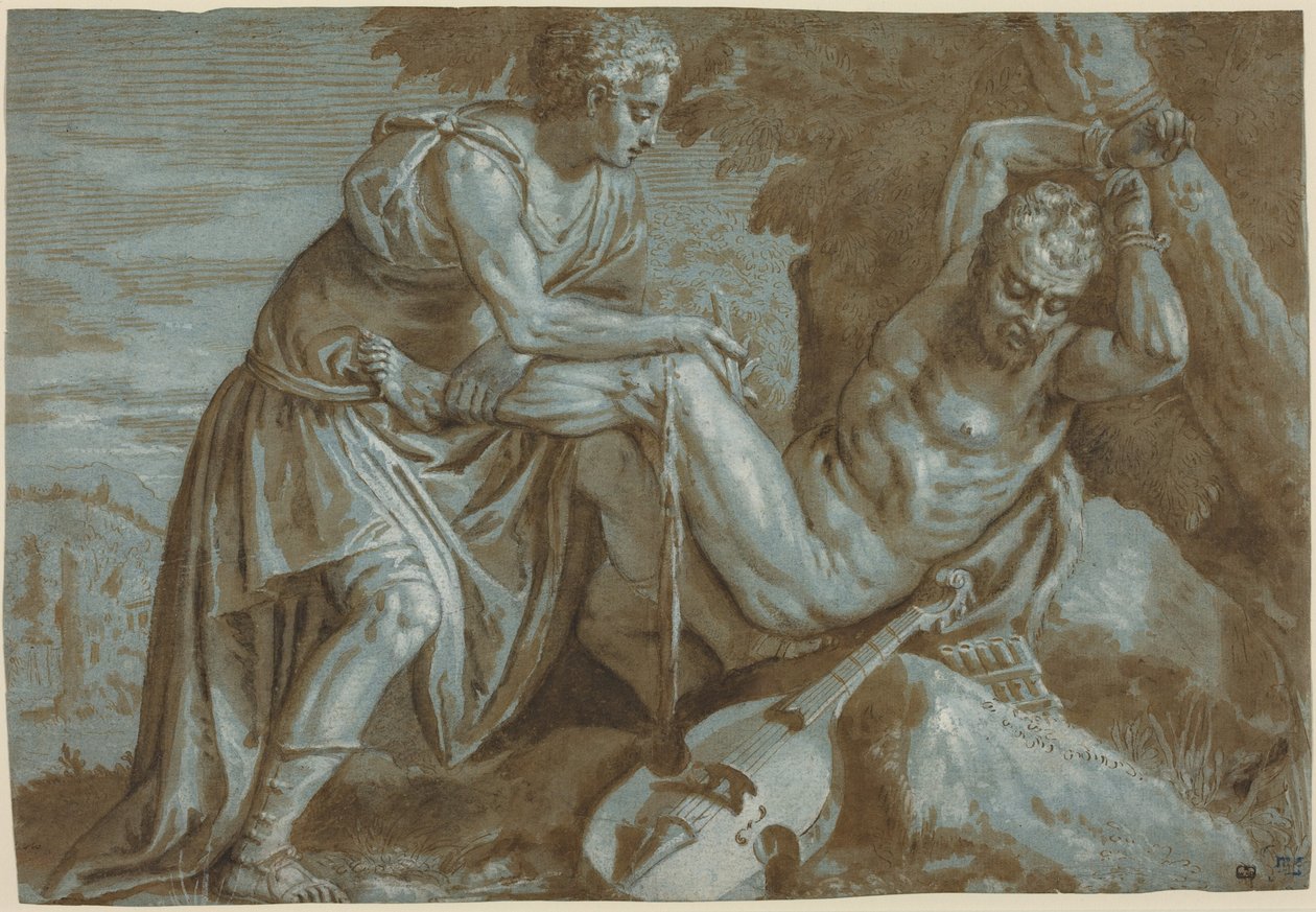 Apollo e Marsia, 1600 circa (disegno a inchiostro) da Zenon Veronese