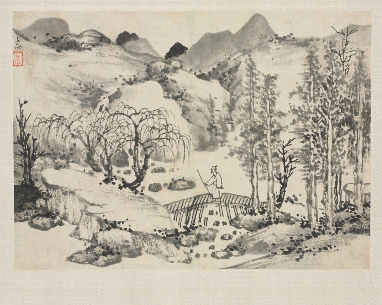 Paesaggio con artista su un ponte da Zha Shibiao