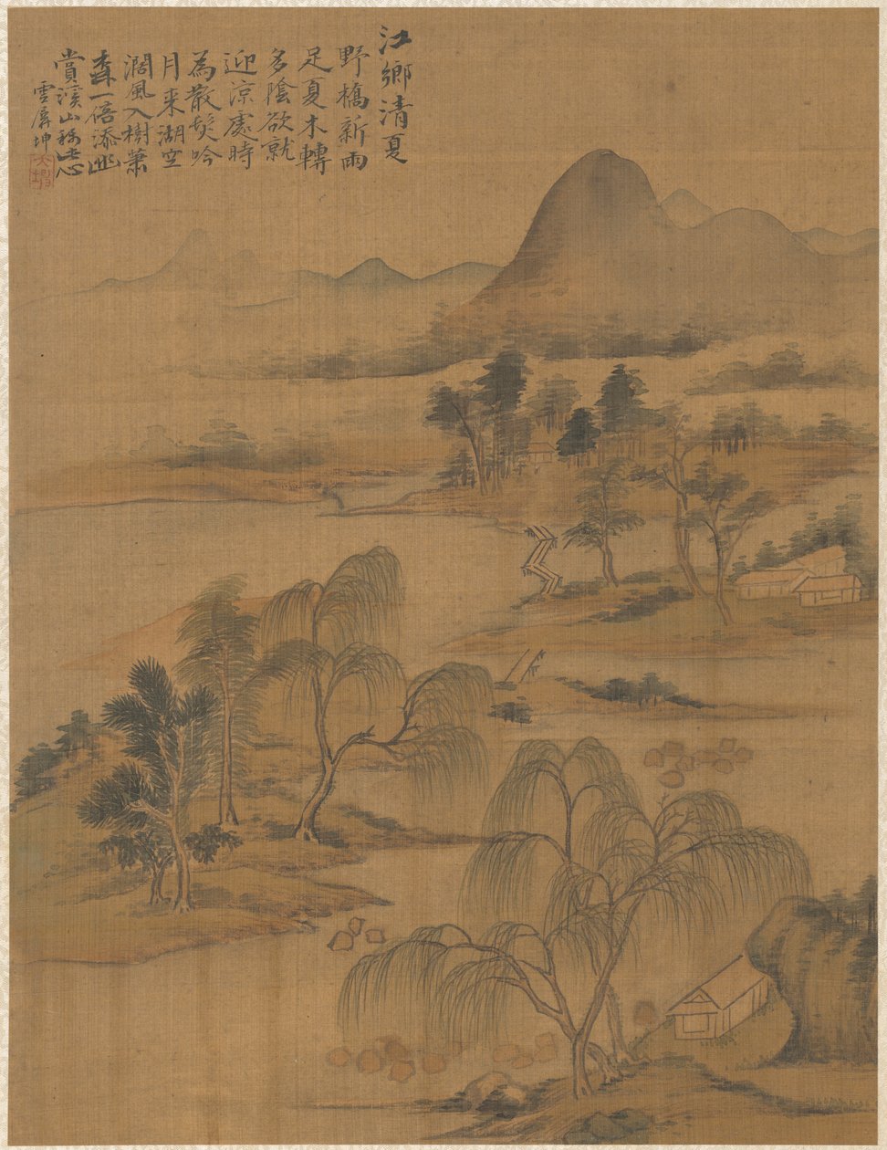 Villaggio sul fiume in piena estate, 1775 da Zhai Dakun
