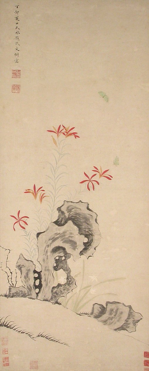 Roccia, Giglio Tigrato e Orchidea, datato 1627 da Zhao Wenchu