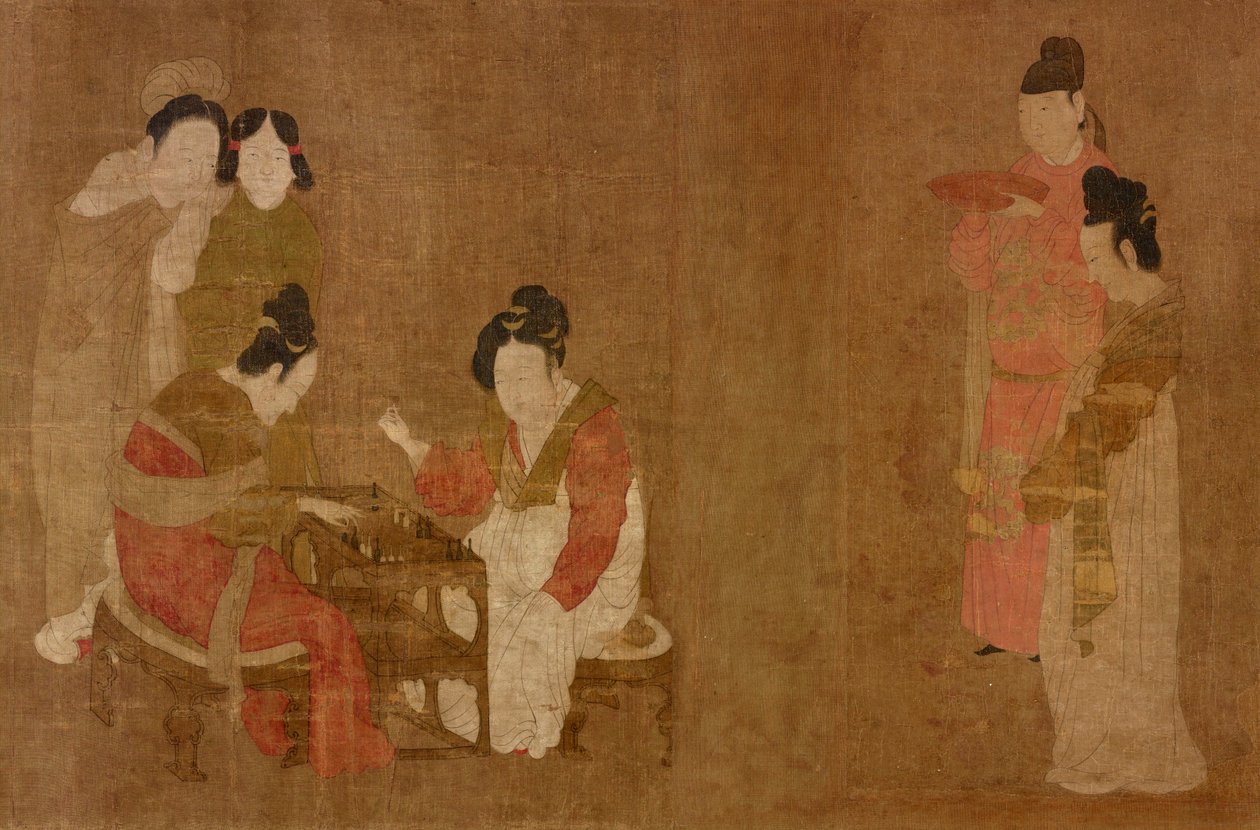 Dame di corte che giocano a doppio sei (dettaglio) da Zhou Fang