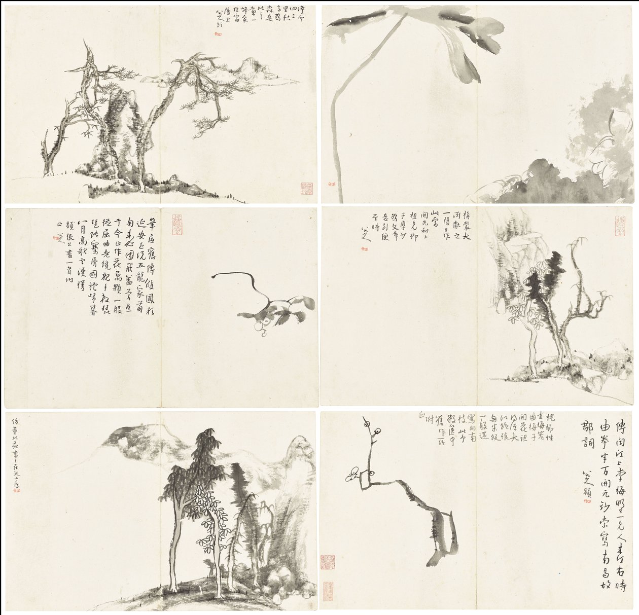 Paesaggi e fiori, album di sei fogli da Zhu da Bada Shanren