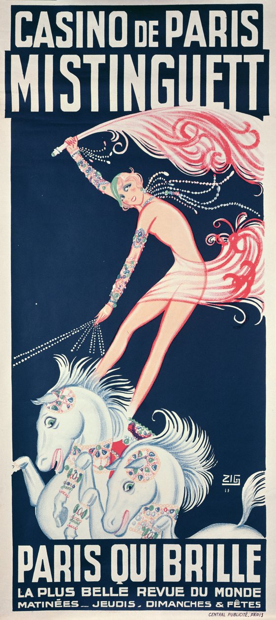 Poster pubblicitario di Mistinguett al Casino de Paris da Zig