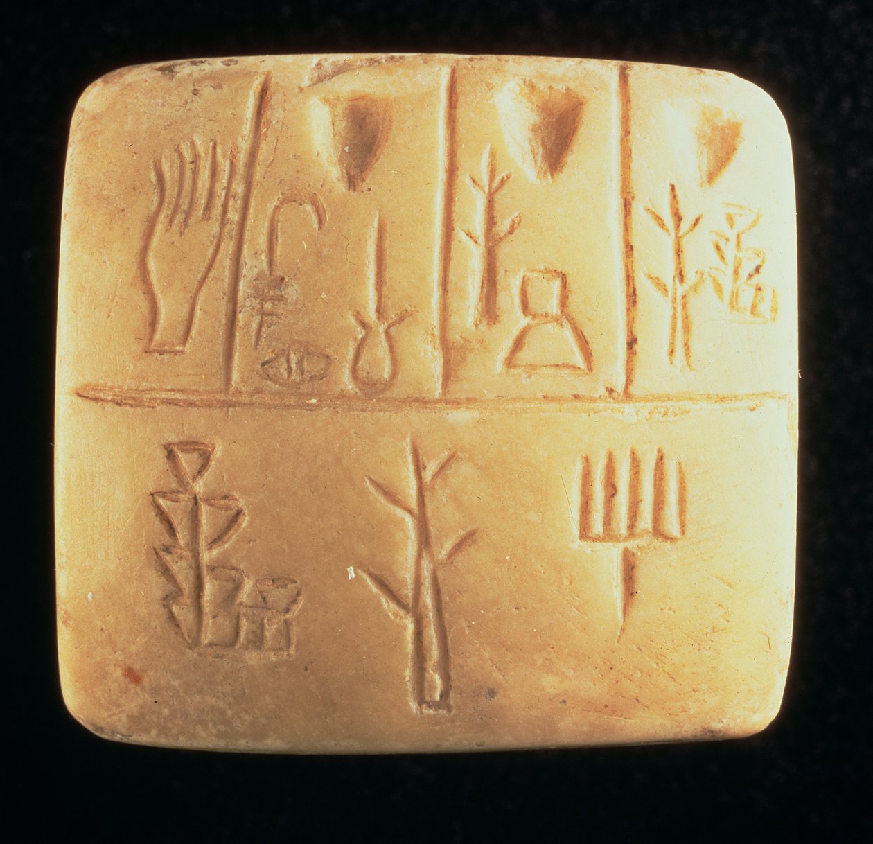 Tavoletta con iscrizione pittografica, mesopotamica, fine 4° secolo a.C. da Hippolyte Lalaise Devéria