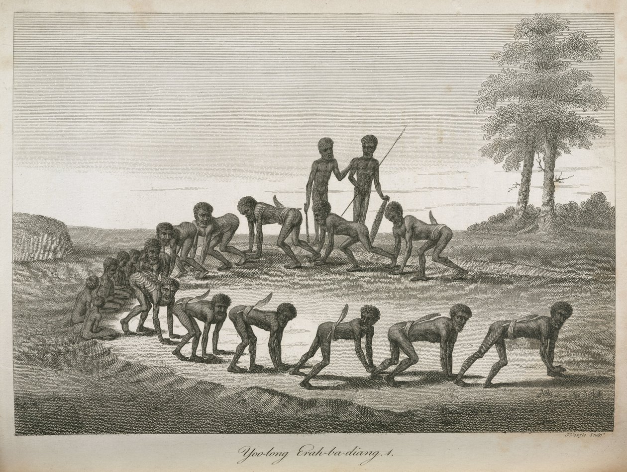 Uomini aborigeni che imitano cani, Australia da Frederick (attr. to) Barnard