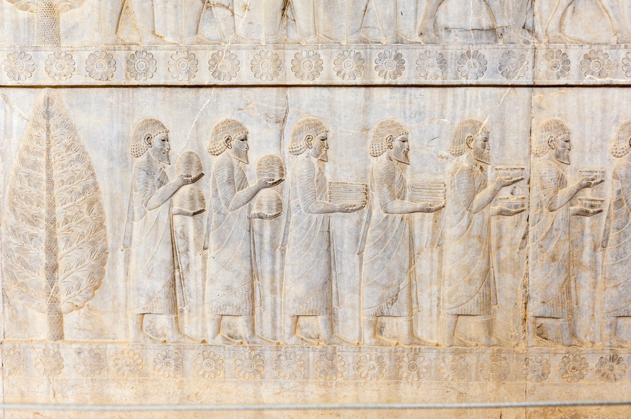 Rilievo antico degli Achemenidi; delegazione degli Ioni; Palazzo Apadana; sito archeologico; antica città persiana di Persepoli; Patrimonio dell