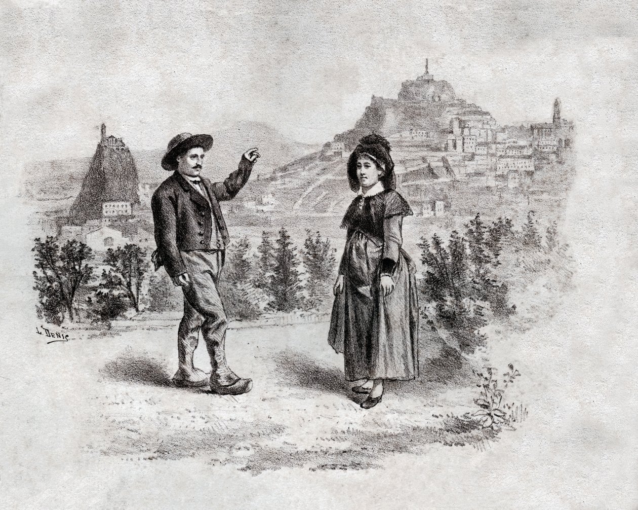 Auvergnats che ballano la farcitura a Puy en Velay, Francia. circa 1900 (incisione) da . .