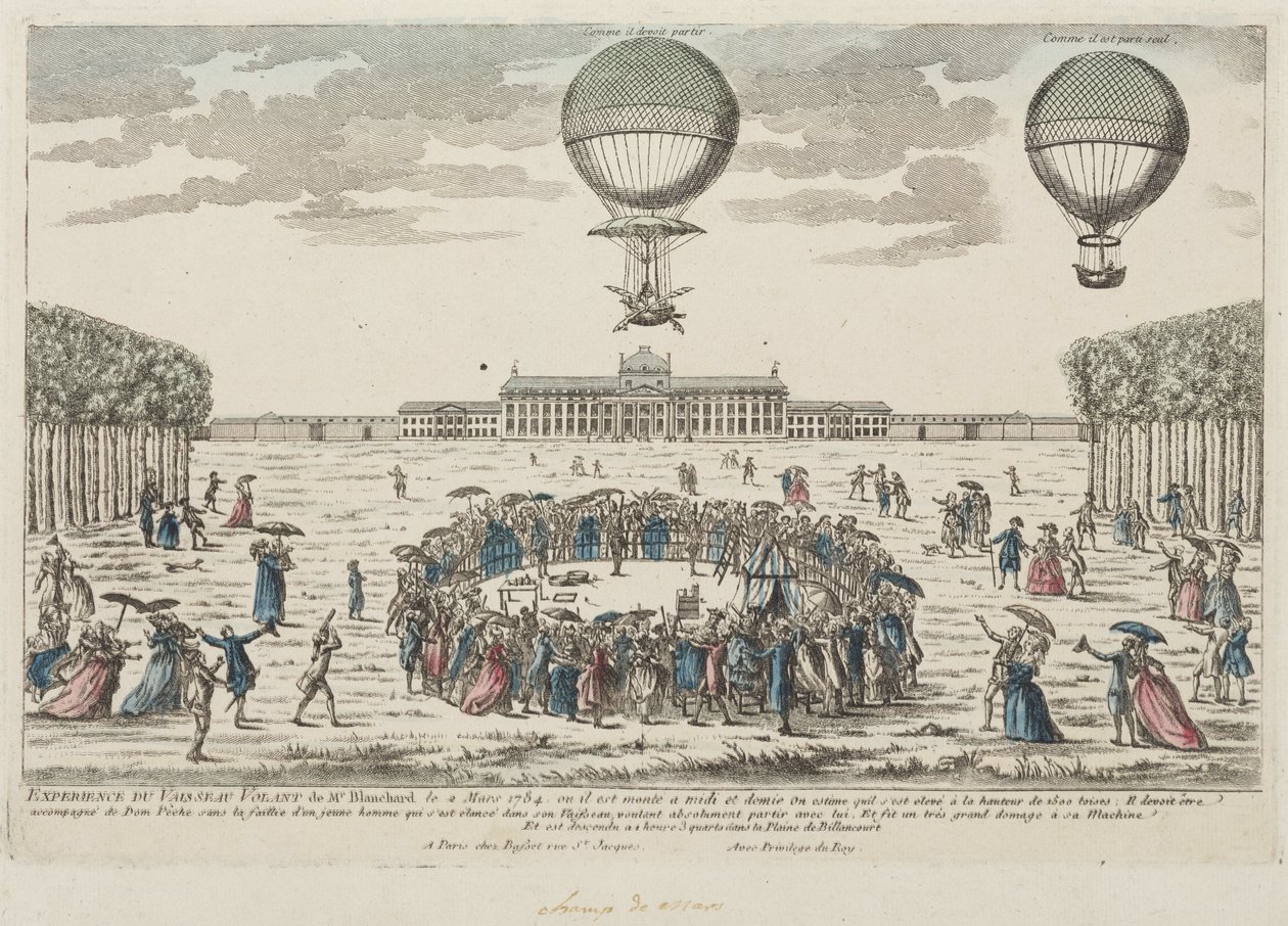 La prima ascensione in mongolfiera di Blanchard, 2 marzo 1784 da Frederick (attr. to) Barnard