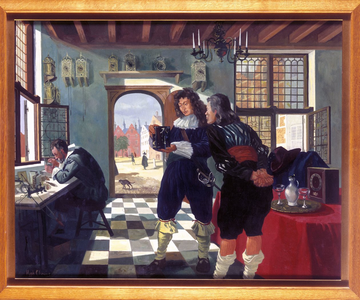 Orologiai Christiaan Huygens nel negozio di orologiai di Salomon Coster da Frederick (attr. to) Barnard