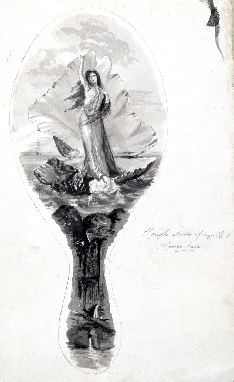 Progetto per il retro di uno specchio con Venere nella sua conchiglia, circa 1870-1875 da Frederick (attr. to) Barnard