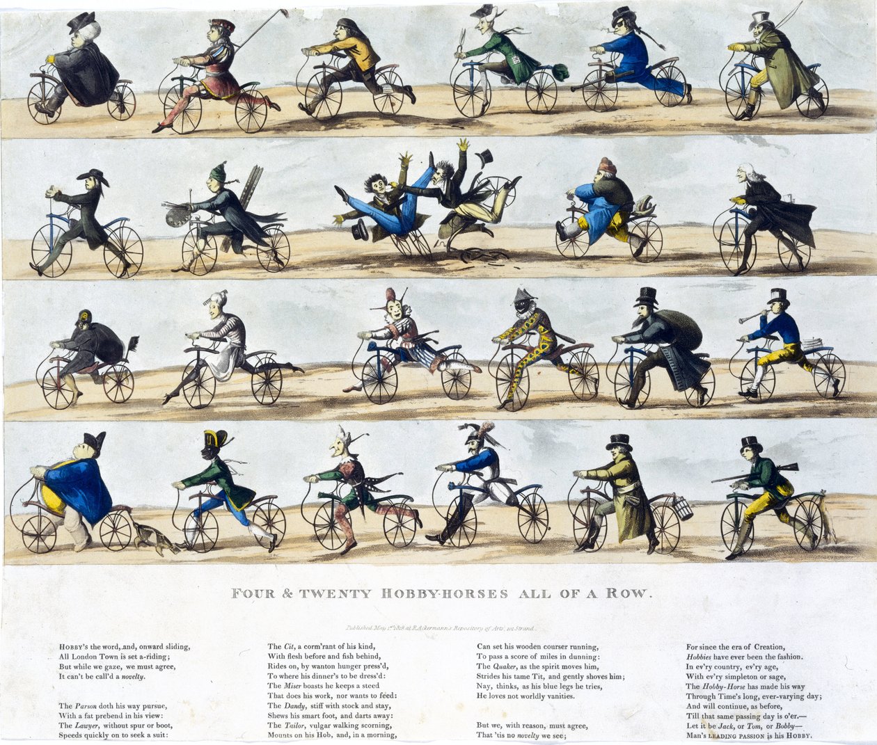 Draisiennes dette velocipedi: Quattro e venti cavalli a dondolo tutti in fila da Ferdinand Georg Waldmuller
