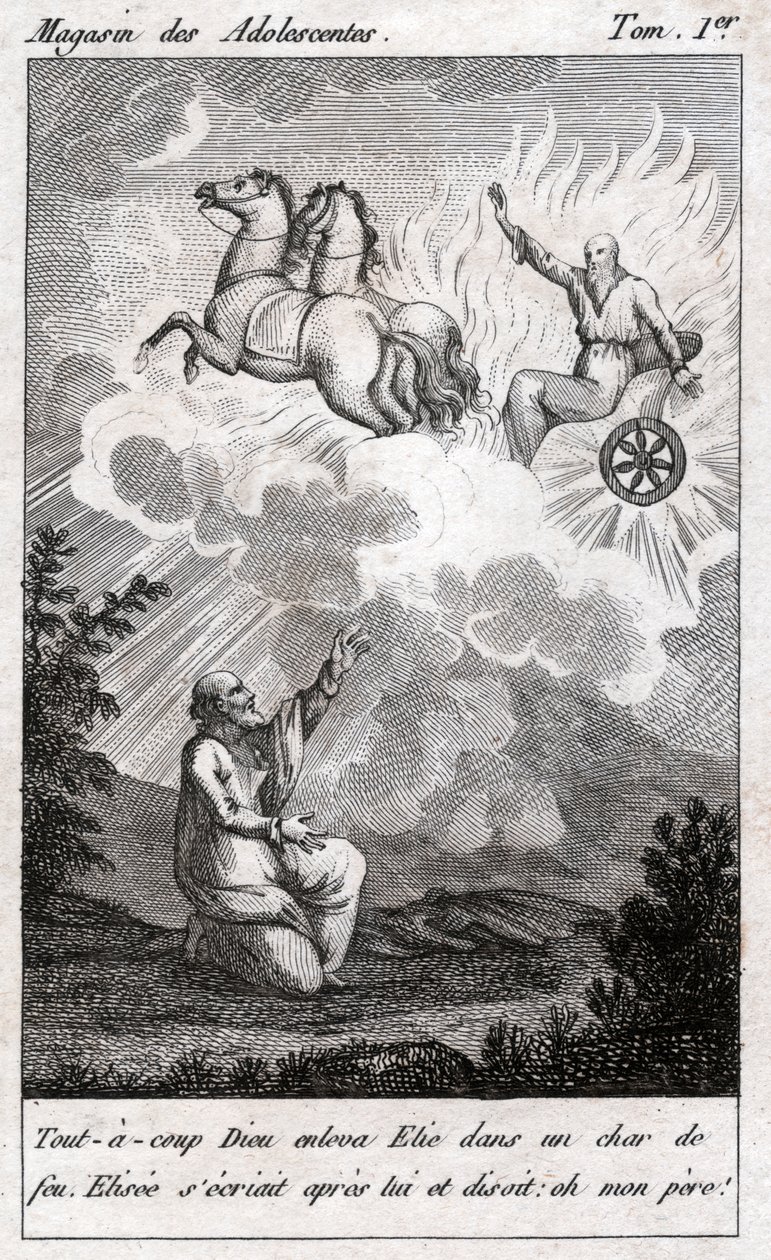 Elia si alza in cielo, circa 1880 (incisione) da . .