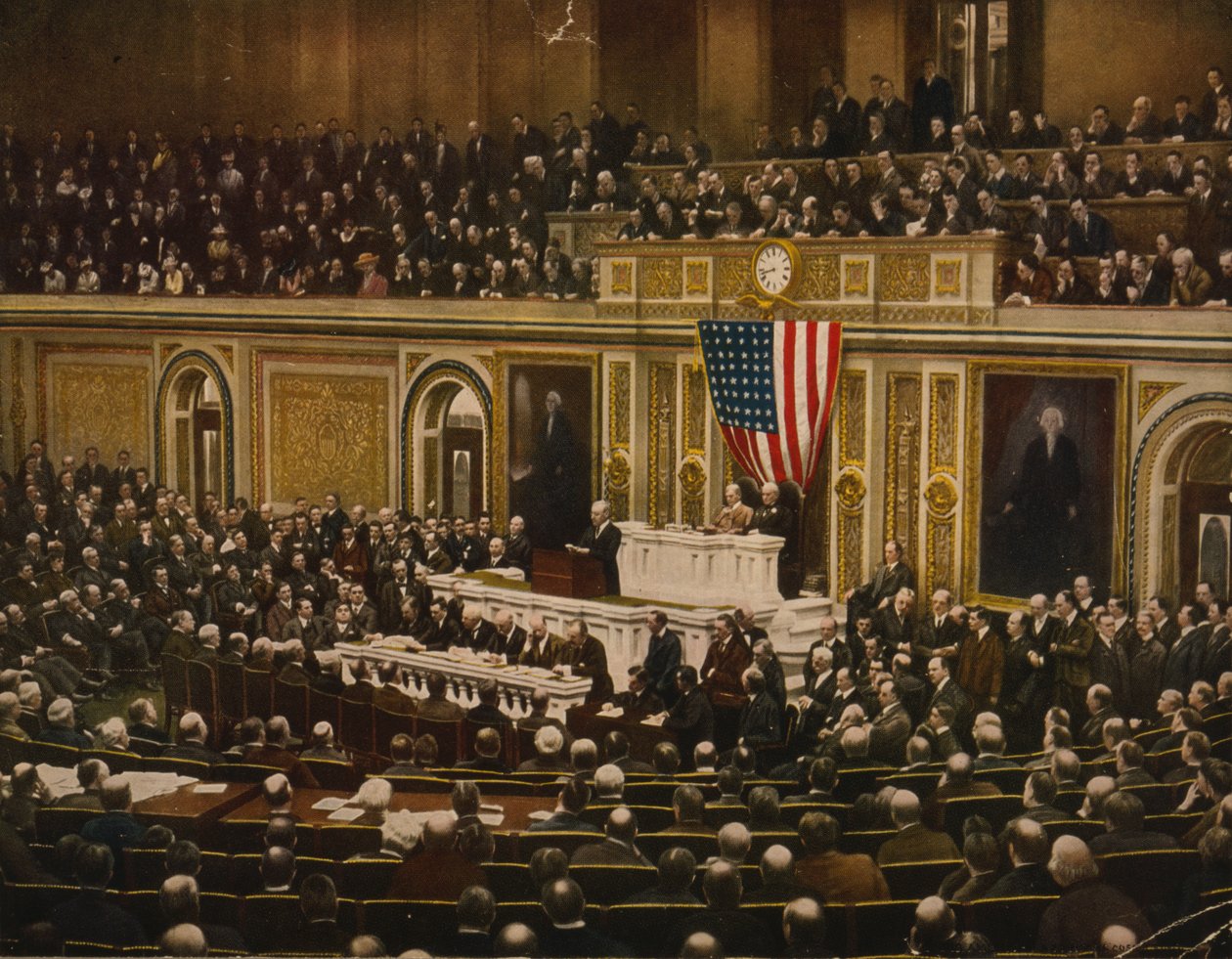 Per la libertà del mondo, il presidente Woodrow Wilson chiede al Congresso di dichiarare guerra alla Germania, 2 aprile da . .