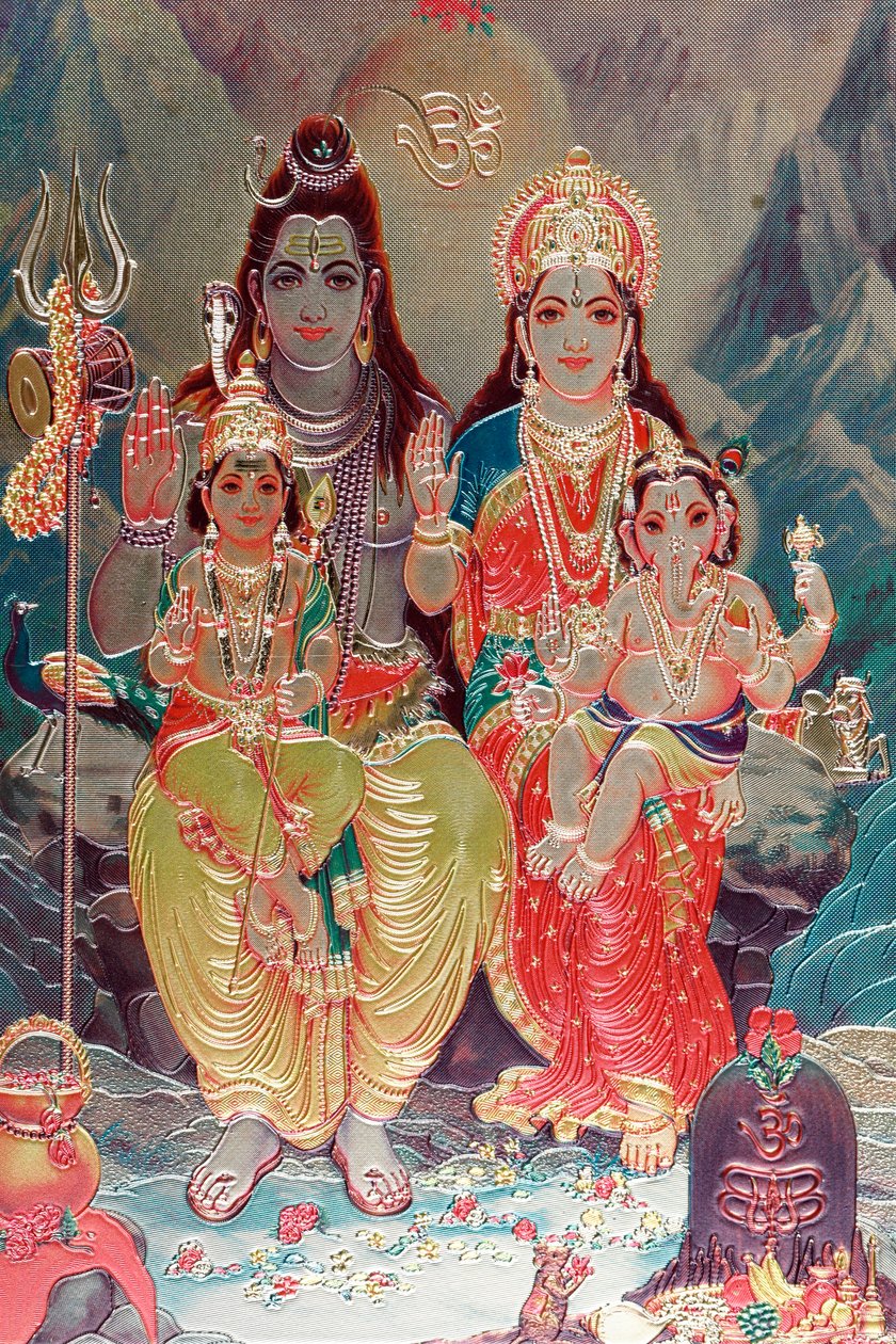 Dio Shiva e dea Parvati con il loro figlio Ganesha da . .