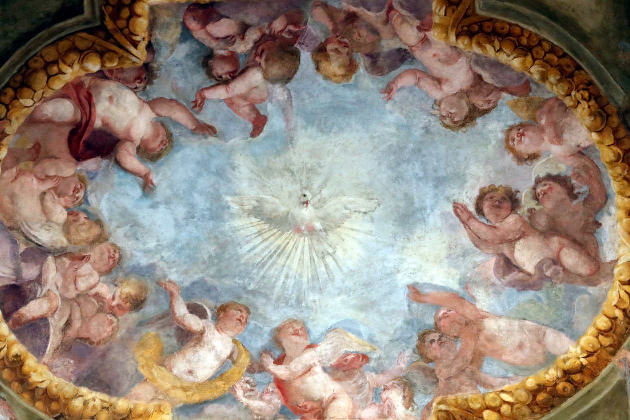 Spirito Santo e angeli. Affresco. Basilica di Santa Maria delle Vigne. Genova. Italia. da . .