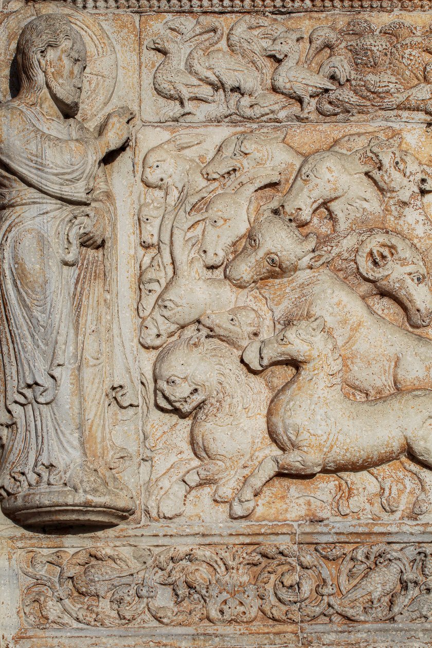 Basso rilievo del portale di San Zeno Maggiore. Verona da . .