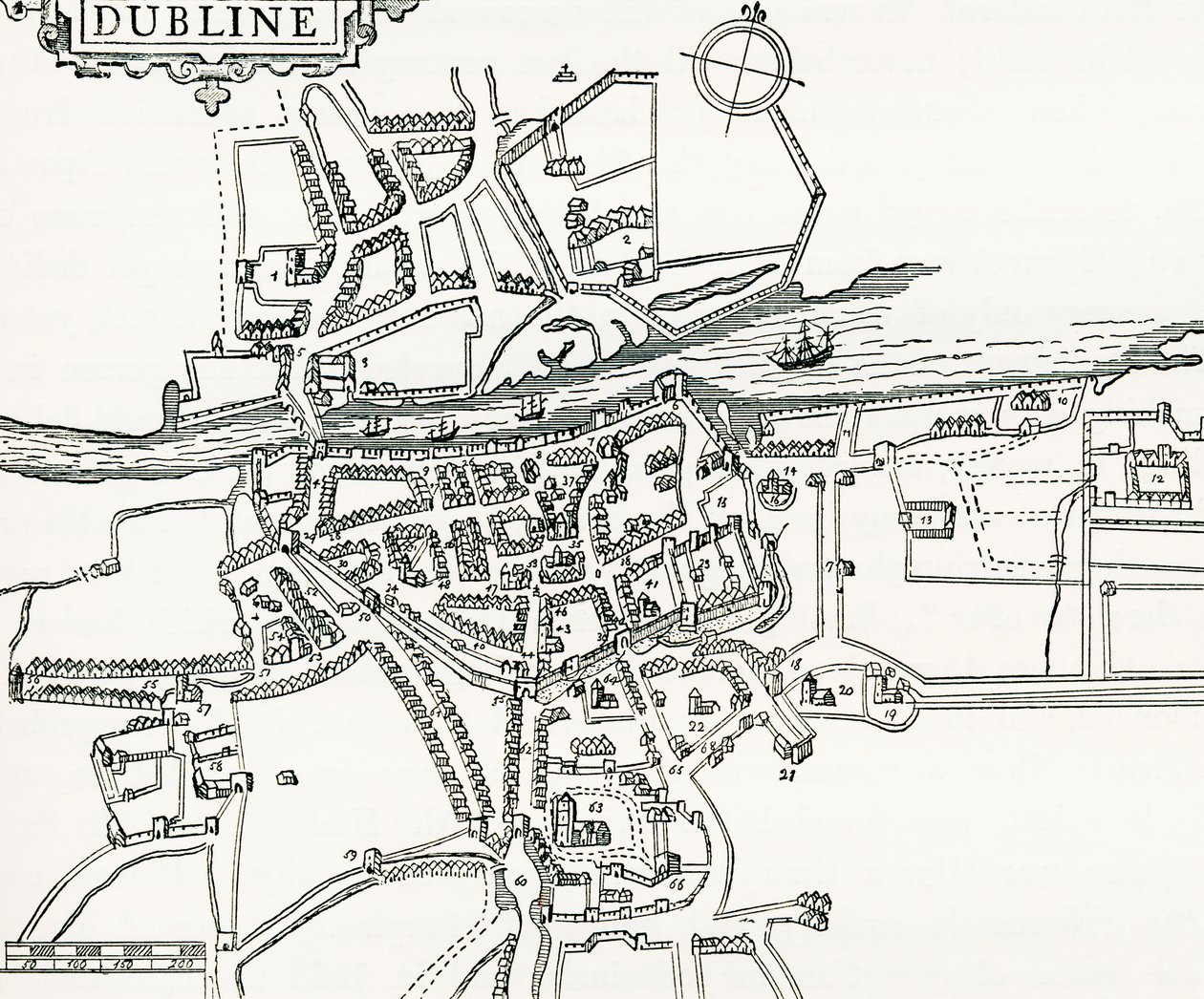 Mappa di Dublino, Irlanda nel 1610, da Our Own Country pubblicato nel 1898 da Ferdinand Georg Waldmuller