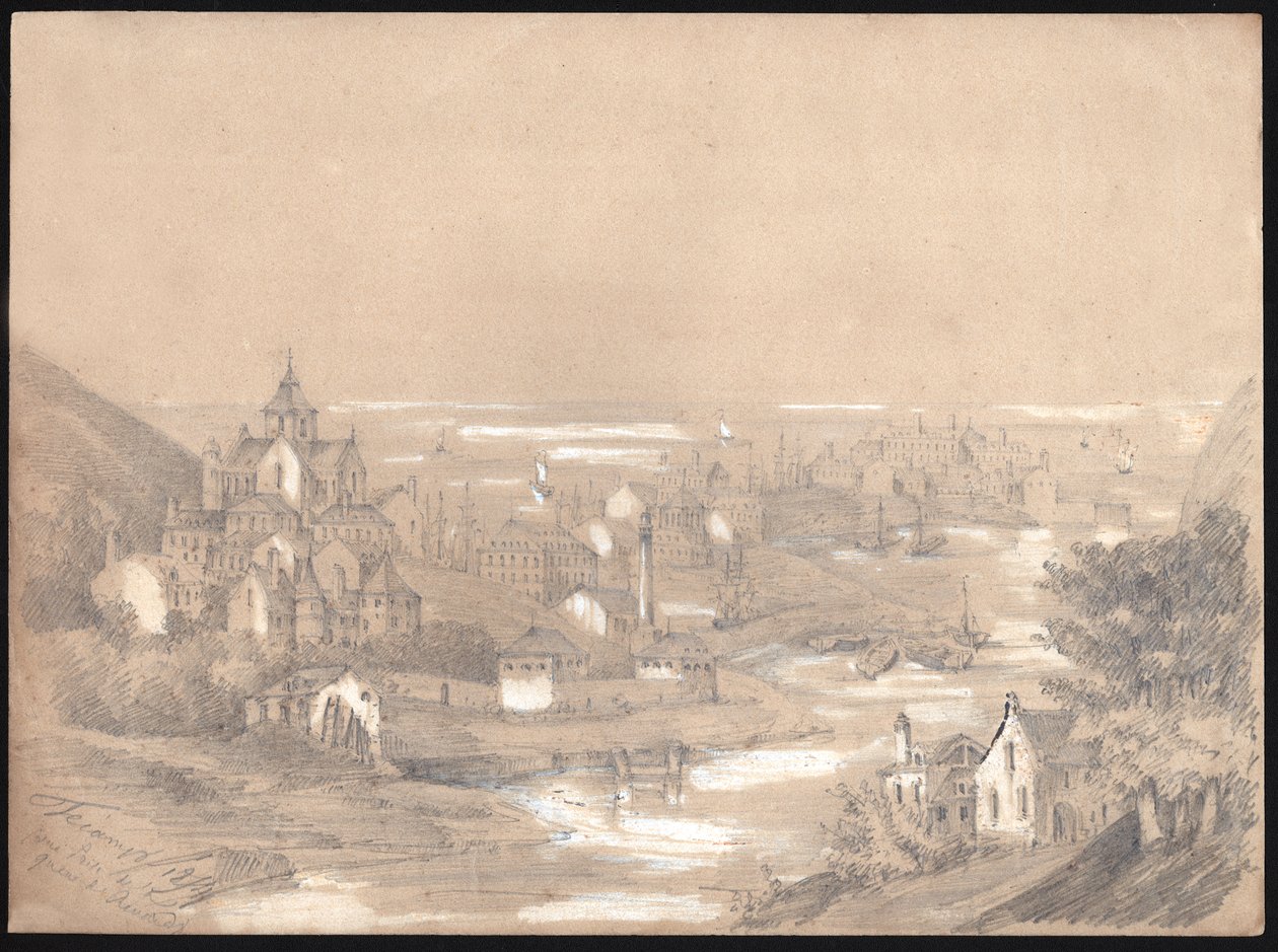 Panorama della città di Fecamp, Normandia da . .