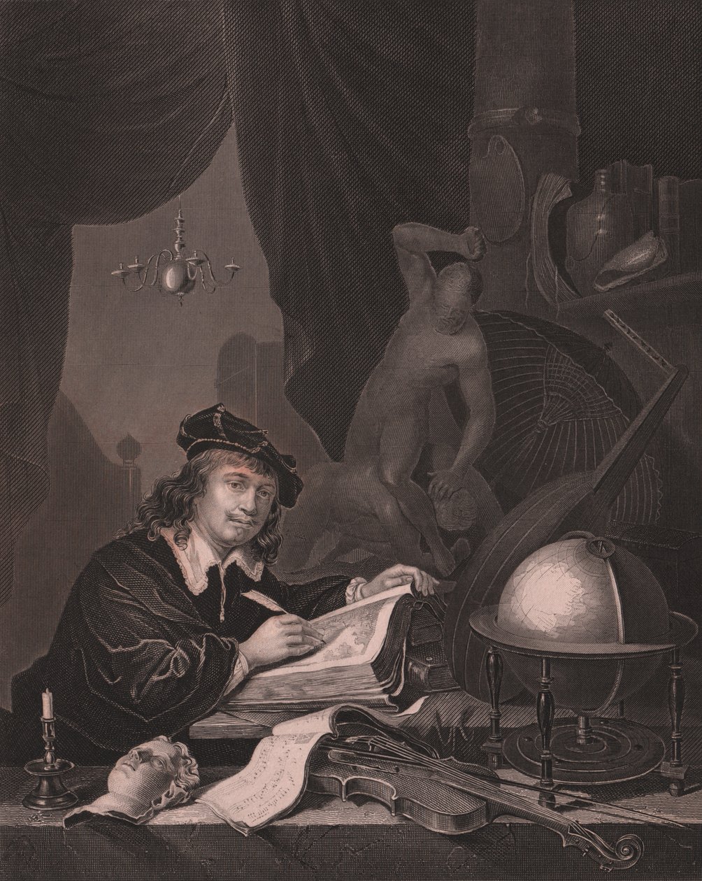 Ritratto del pittore olandese Gerrit Dou, incisione di Albert Henry Paine da un dipinto di Gerrit Dou, dalla Galleria Reale di Dresda di Payne, circa 1840 da William Walcutt