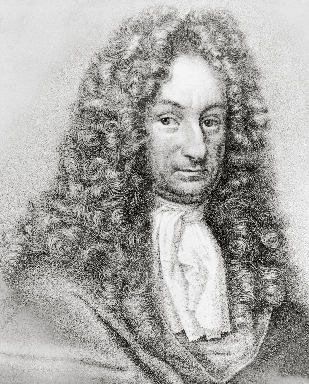 Ritratto di Gottfried Wilhelm von Leibniz, matematico, filosofo e scienziato tedesco, incisione da William Walcutt