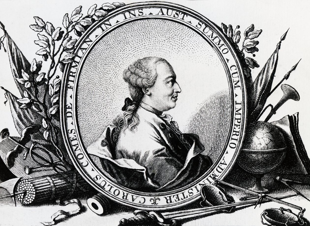 Ritratto di Karl Joseph von Firmian, politico austriaco, incisione da William Walcutt