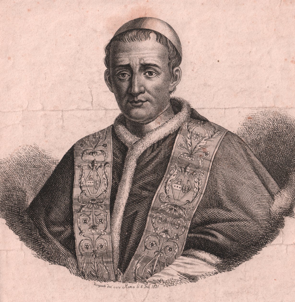 Ritratto di Papa Gregorio XVI (1765-1846), acquaforte e bulino, da disegno dal vivo, Roma, 5 febbraio da William Walcutt
