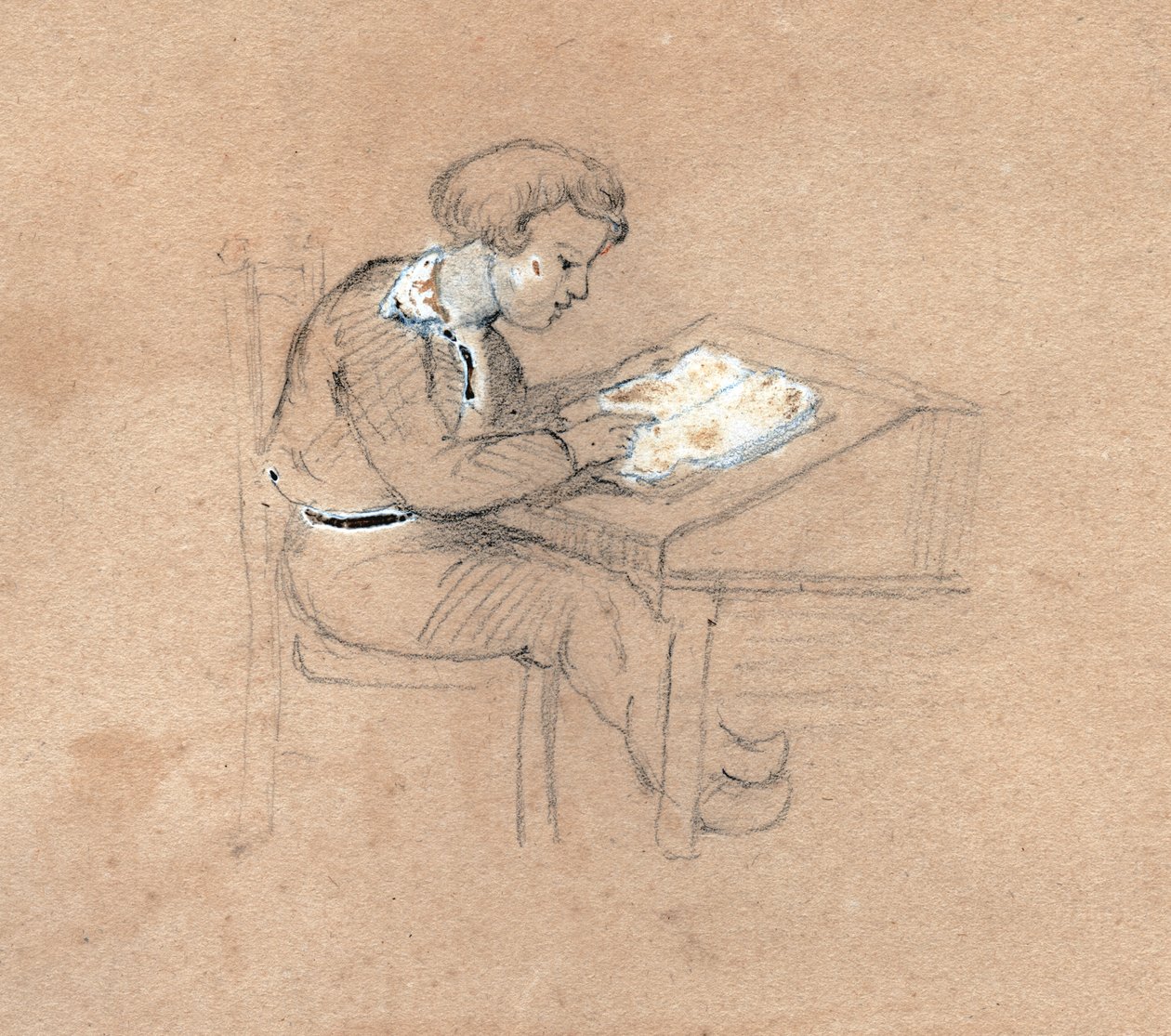 Scolaro al lavoro sulla sua scrivania, circa 1830 da . .