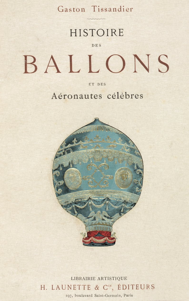 Frontespizio del libro di Tissandier sul volo in mongolfiera da Frederick (attr. to) Barnard