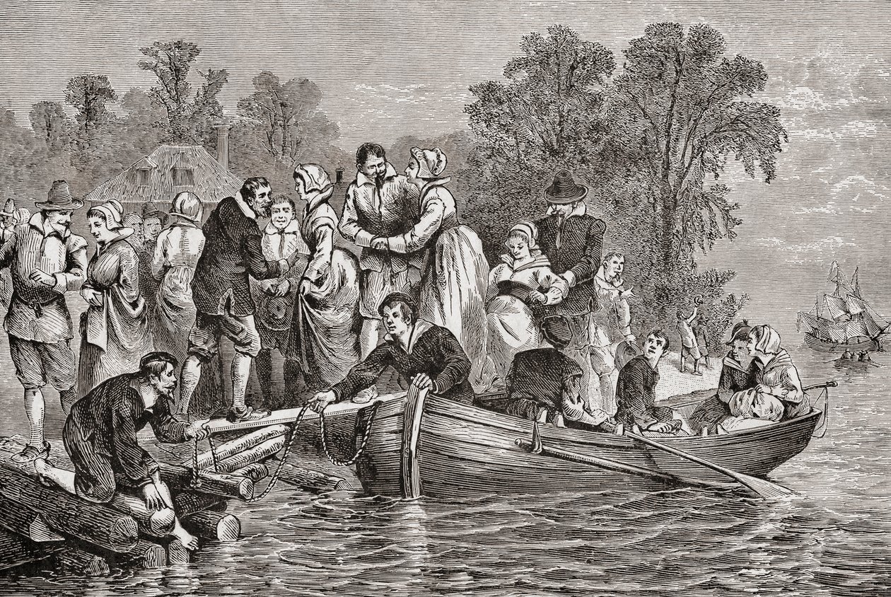 Mogli di Tabacco o Sposine di Tabacco arrivano a Jamestown, Virginia, USA da . .