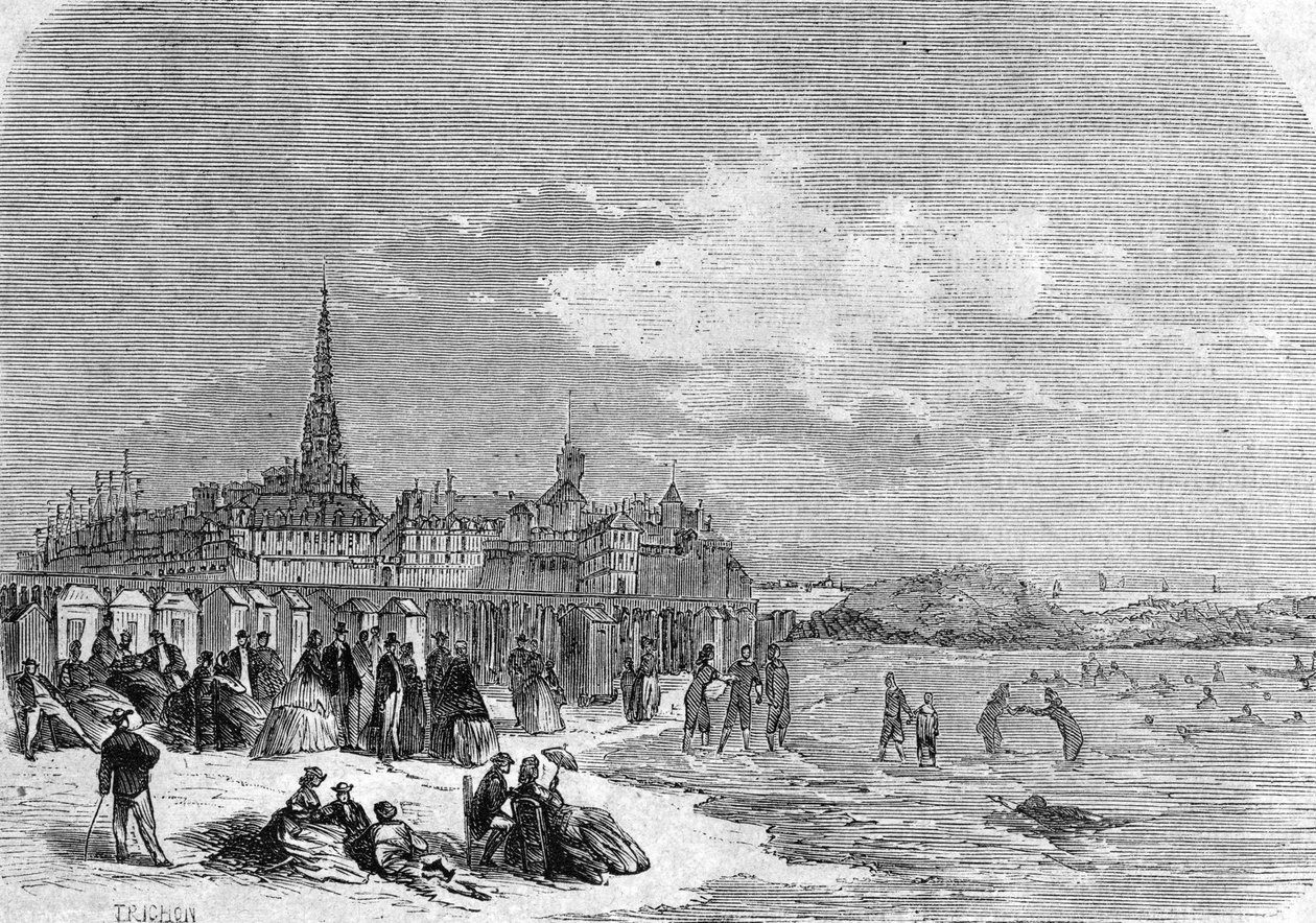 Vista dei bagnanti sulla spiaggia di Saint Malo da . .