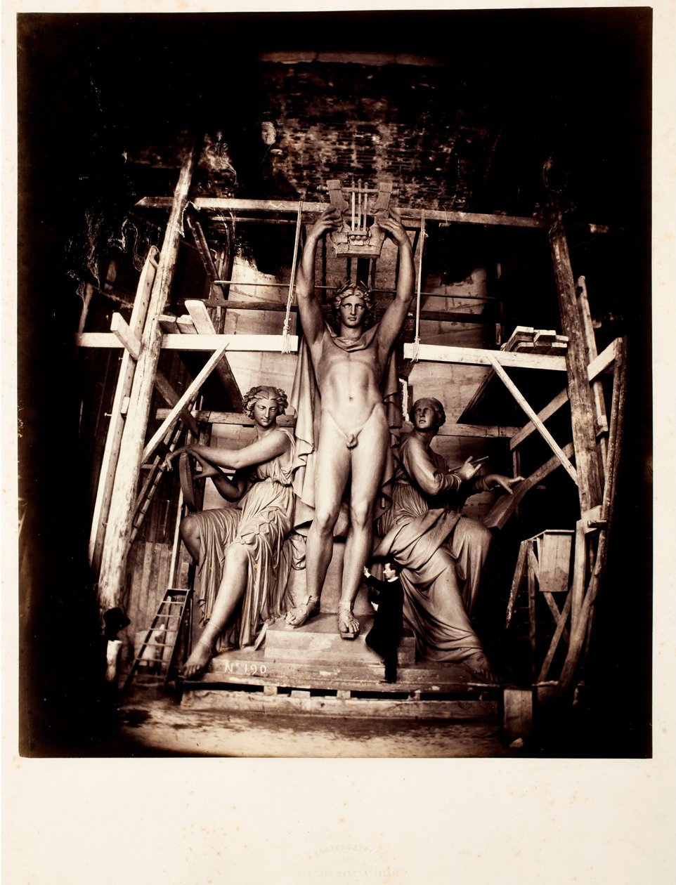 Scultore Amié Millet con Apollo che incorona la danza e la poesia, modello in gesso a grandezza naturale per bronzo da Delmaet and Durandelle