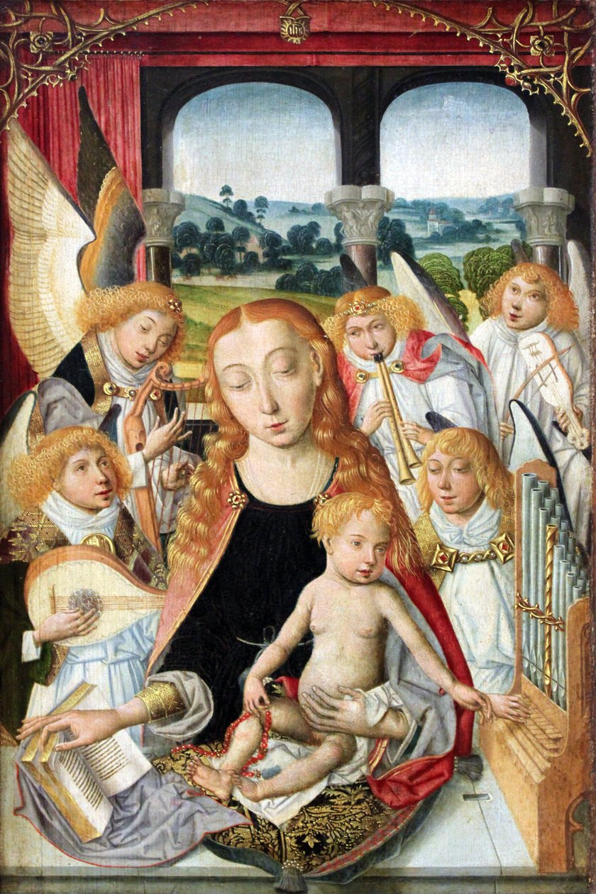 Vergine con angeli che suonano strumenti musicali da Unknown