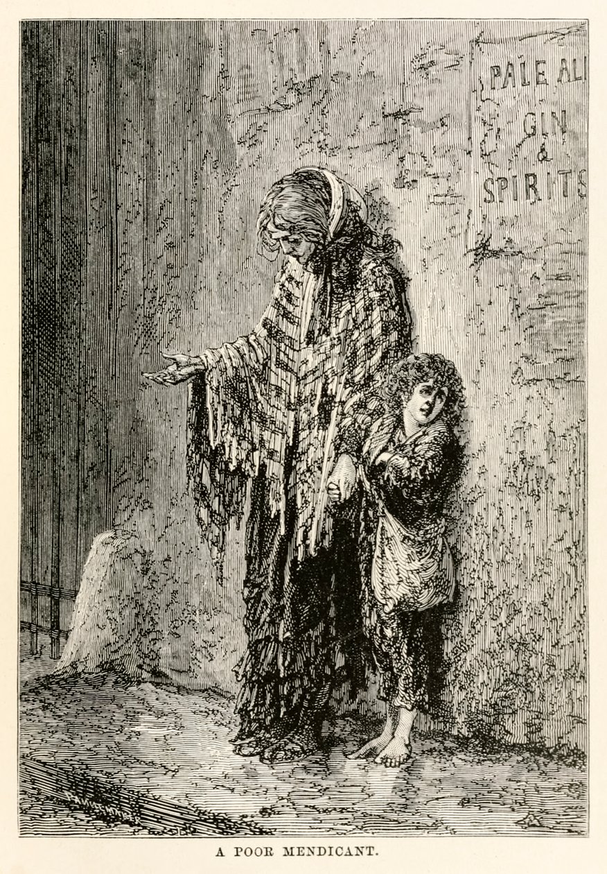 Un povero mendicante, da Il giro del mondo in ottanta giorni di Jules Verne (1828-1905) inciso da Louis Dumont (n.1822), 1873 da after Alphonse Marie de Neuville