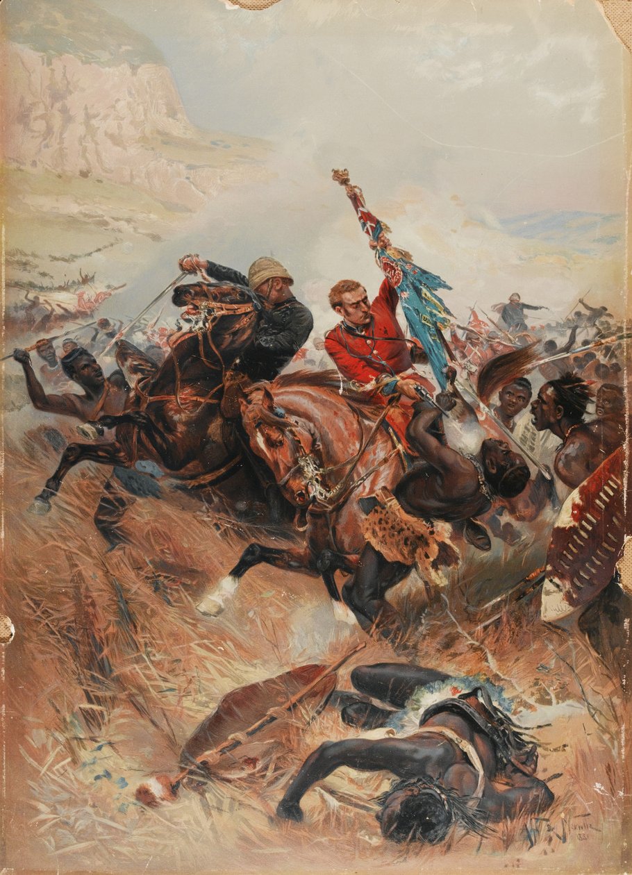 I tenenti Melville e Coghill salvano i colori, Guerra Zulu del 1879 da after Alphonse Marie de Neuville