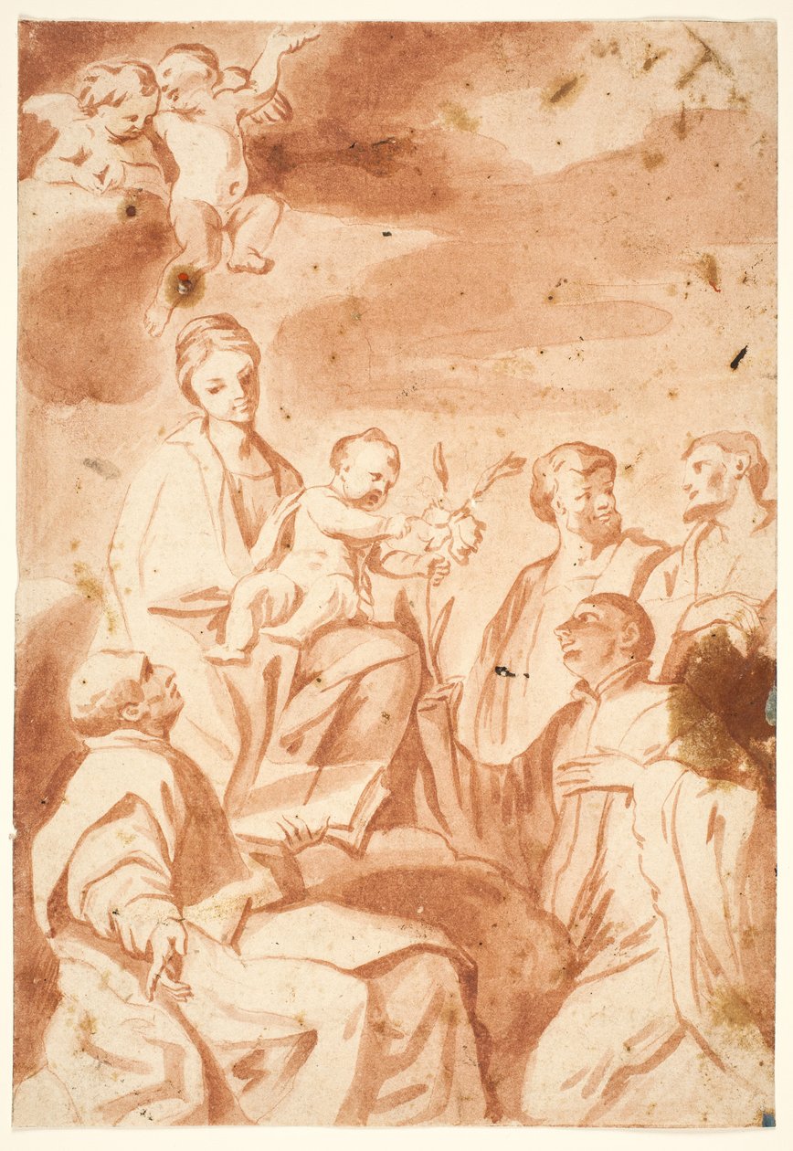 La Madonna col Bambino in trono con i santi Ignazio di Loyola, Francesco Saverio, Cosma e Damiano da after Andrea Sacchi