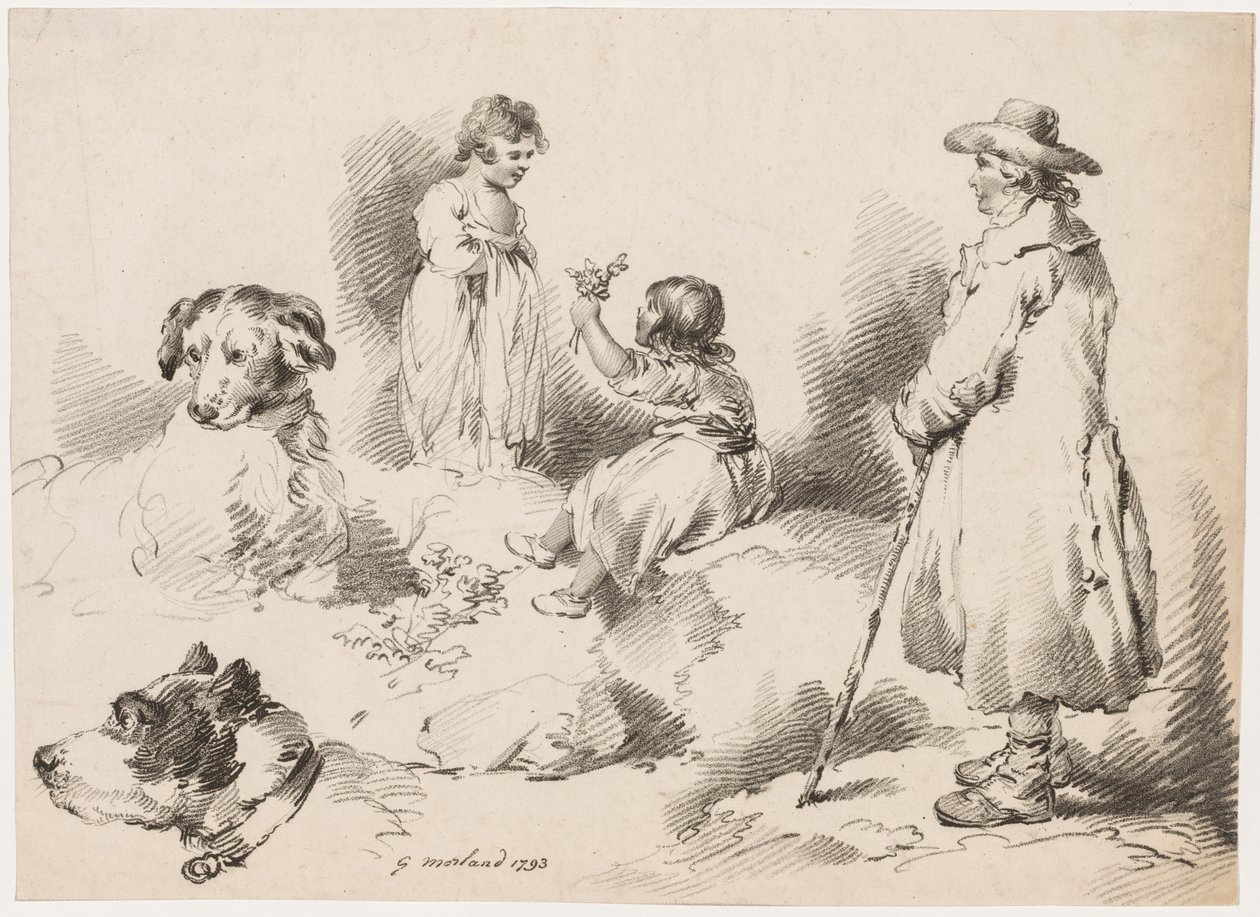 Studi di bambini (Due bambine); Due cani; Un uomo da after George Morland