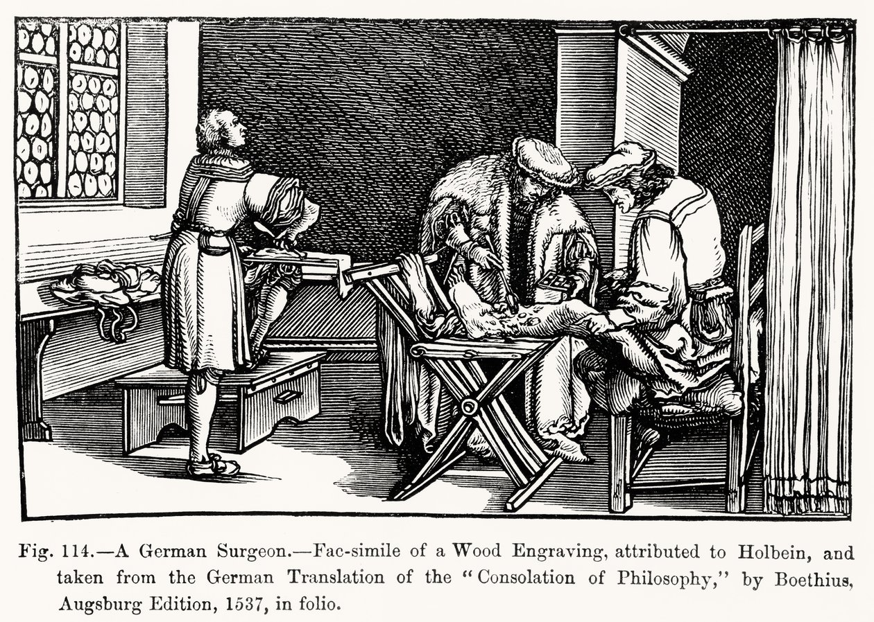Un chirurgo tedesco, da Consolation of Philosophy di Boethius, illustrazione da Science and Literature in the Middle Ages and Renaissance, scritto e inciso da Paul Lacroix, 1878 da after German School