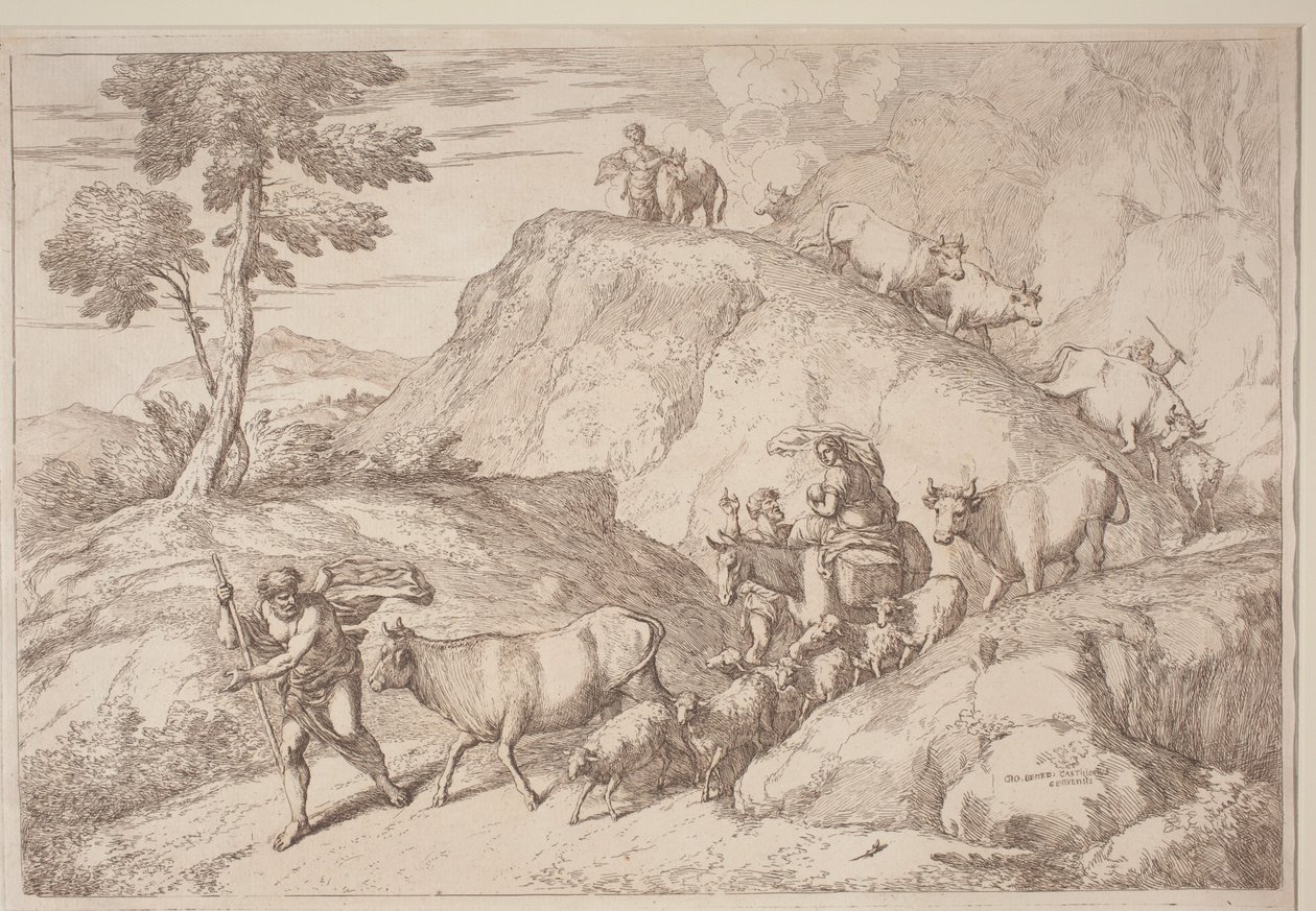 Un pastore anziano che guida il gregge da after Giovanni Benedetto Castiglione Gaetano Zompini