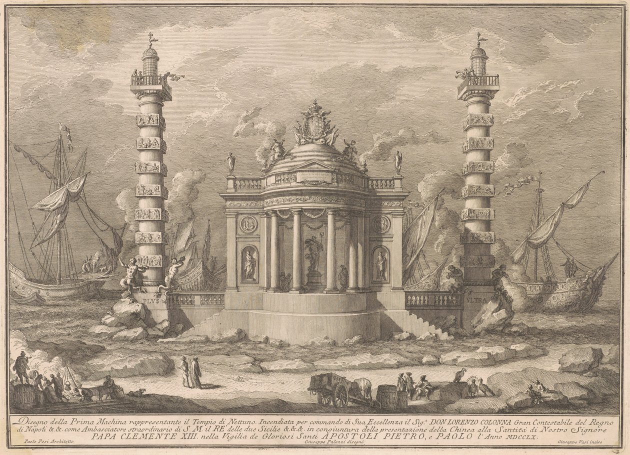 La prima macchina per la Chinea del 1760: Il tempio di Nettuno da after Giuseppe Palazzi Giuseppe Vasi after Paolo Posi