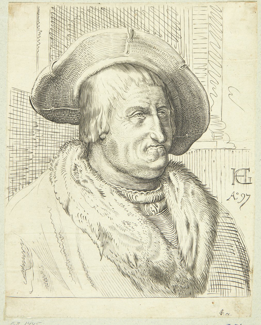 Ritratto fantastico di un vecchio con cappello da after Hendrick Goltzius